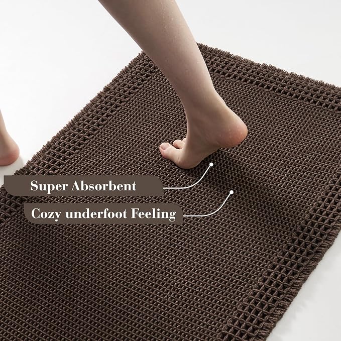 RESARE Waffle Bath Mat for Bathroom Non Slip Bathroom Rugs 20x32 Dark Brown | - Image 3