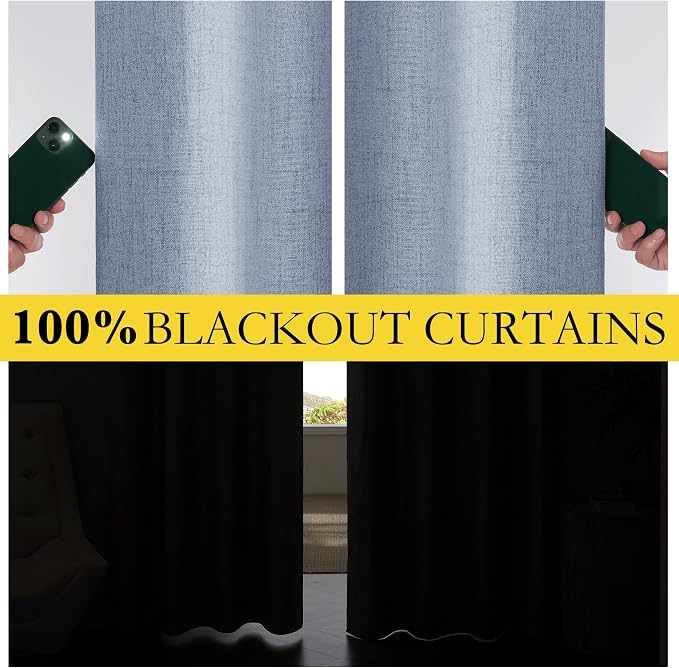 NICETOWN Stone Blue Vintage Linen 100% Blackout Curtains - Image 4