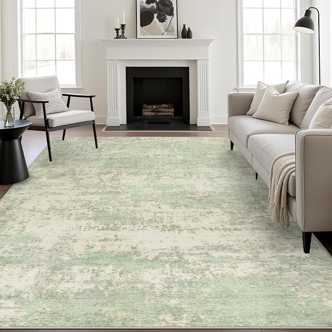5x8 Area Rug Living Room: Modern Washable Soft Carpet Green Cream | by FXRHLP