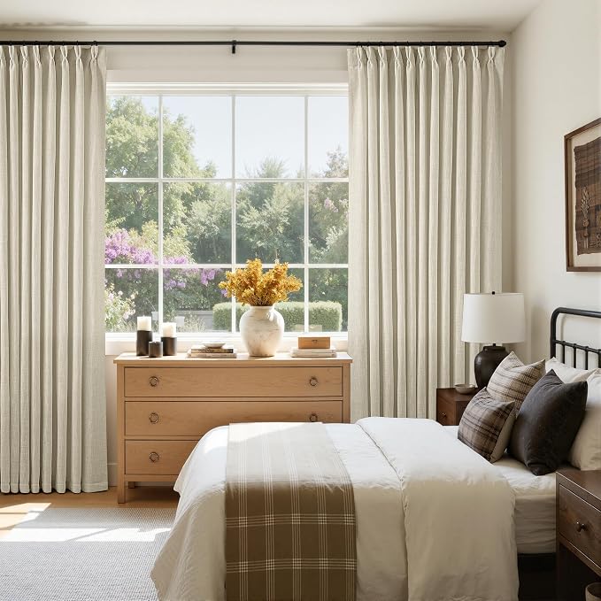 Pinch Pleated Extra Wide Beige Linen Curtain 92 Inches Long 70 Wide 1 Panel | - Image 7