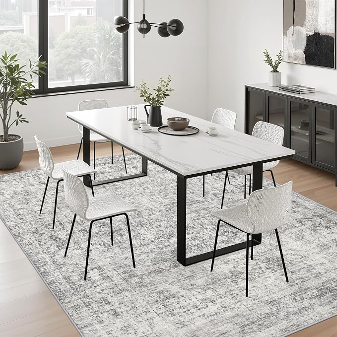 5x7 Area Rug Living Room: Modern Washable Soft Carpet Black Grey | - Image 9