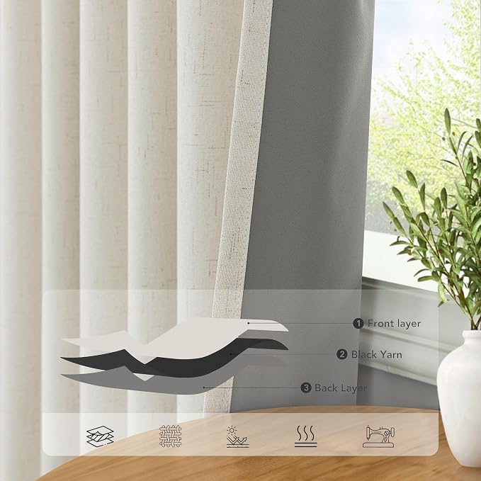 Pitalk Natural Linen Blackout Curtains 60 Inch Length 2 Panels Set 5FT 5 FT Long - Image 5
