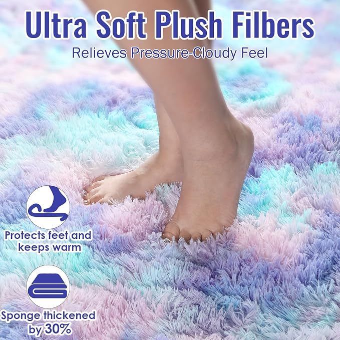 Plush Rainbow Mermaid Rugs for Bedroom Girls, 6x9 Soft Purple Shag Area Rugs - Image 2