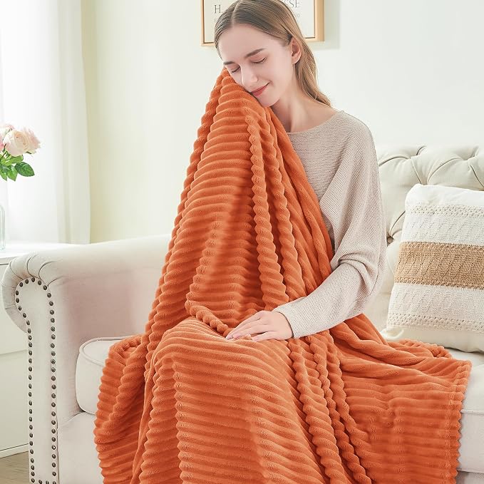 BEDELITE 3D Ribbed Burt Orange Fall Throw Blanket - Image 4