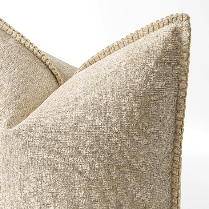 MIULEE Decorative Euro Sham Pillow Covers 26x26 Inch Beige 2 Pack | Neutral - Image 2