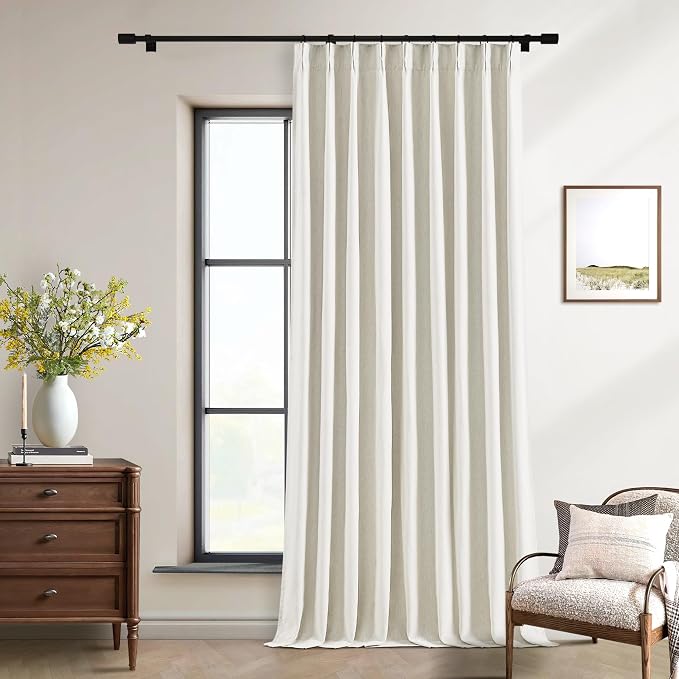 Natural Pinch Pleat 100% Blackout Linen 102 Inch Long Curtains 60 Inch Wide | 2 - Image 6