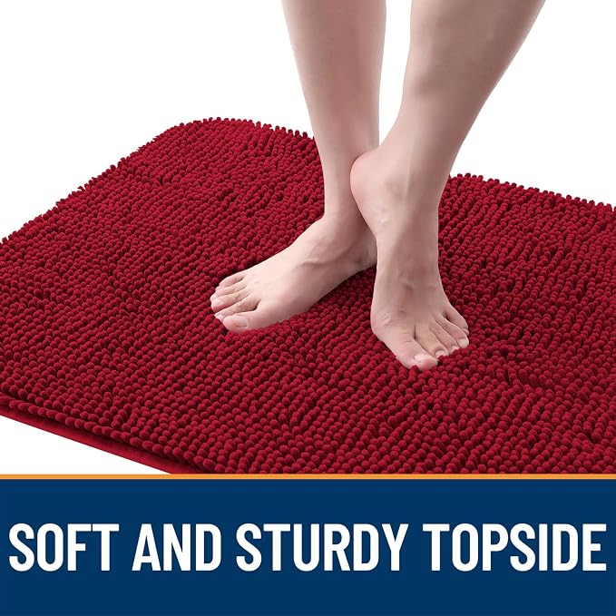 OLANLY Dog Door Mat for Muddy Paws 47x24, Super Absorbent Chenille Mud Mat | Red - Image 4