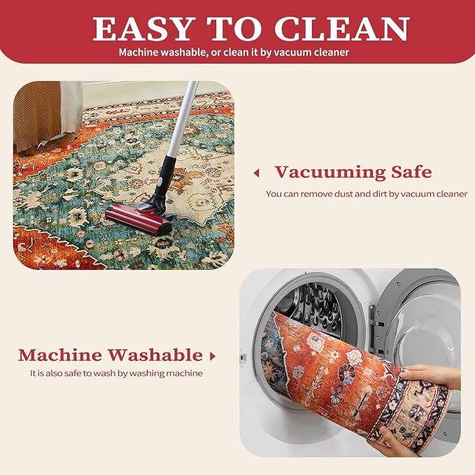 SERISSA 4ft Washable Non Slip Round Boho Area Rug - Image 3