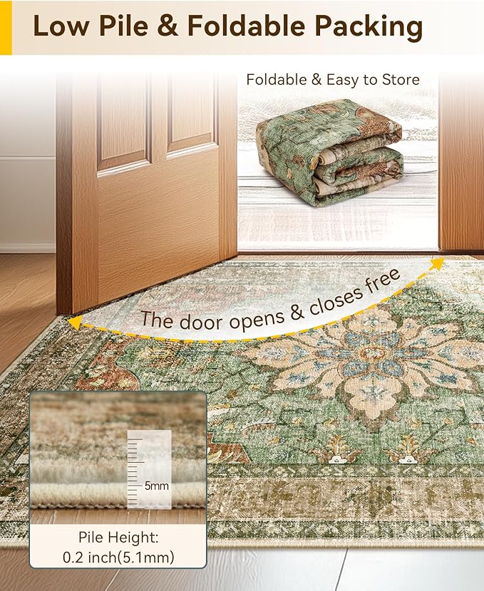 RELEANY Washable Area Rug, Runner 3'x9', Brick/Brown/Green | Non-Slip, Water - Image 4