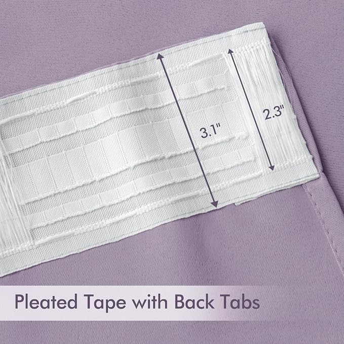 MIULEE Lilac Back Tab Blackout Curtains 52x108 Inch Long 2 Panels Set | Rod - Image 4