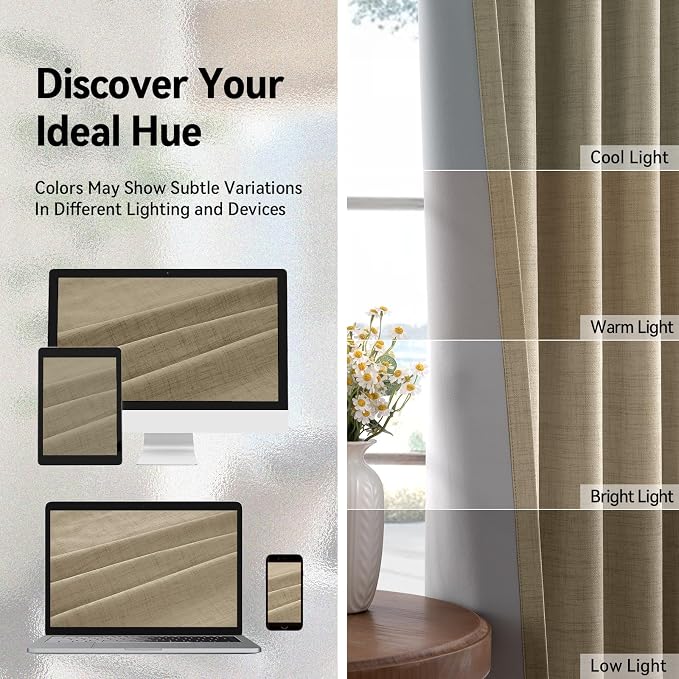 100% Blackout Linen Textured Curtains 84 Inch Long, Plaza Taupe | 100% Blackout - Image 7