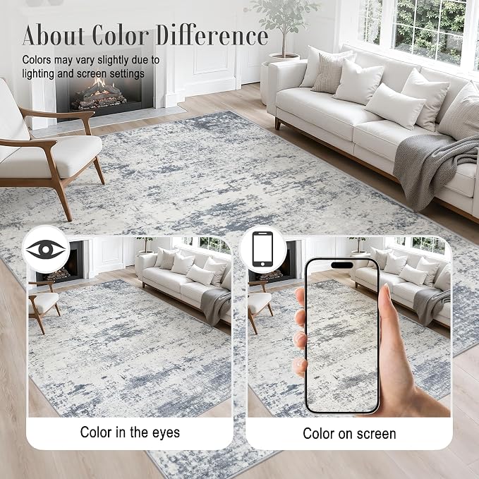Round Area Rug Living Room: 6 ft Modern Washable Indoor Carpet | - Image 4