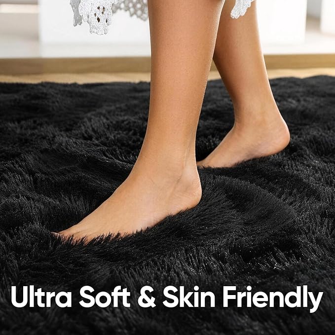 Noahas 2x5 Black Fluffy Soft Runner Rug Non-Slip - Image 5