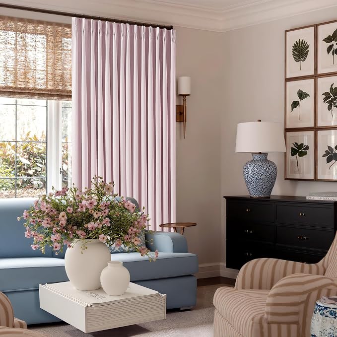 Light Pink Pinch Pleated 100% Blackout Linen 84 Inch Curtains | Room Darkening - Image 8