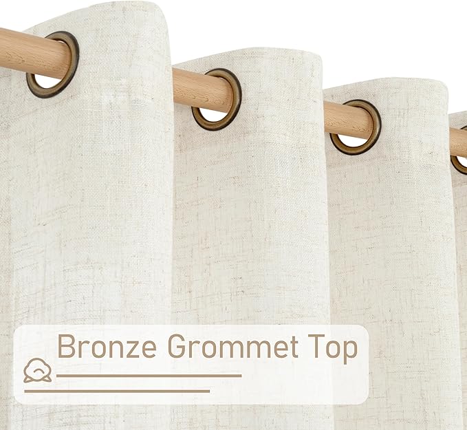 Cream Sheer Linen Curtains 84 inch Long, Bronze Grommet Soft Linen Textured - Image 4