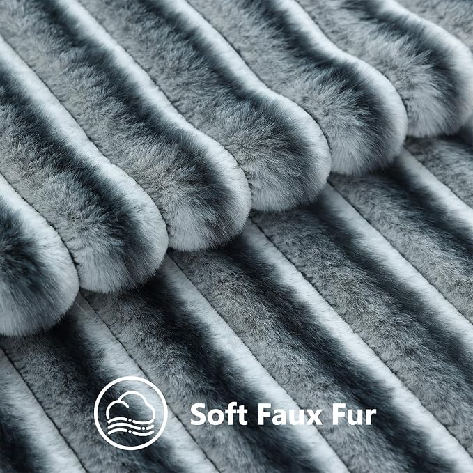 decorUhome Fall Faux Fur Throw Pillow Covers 22x22 Set of 2 Blue Grey | - Image 3