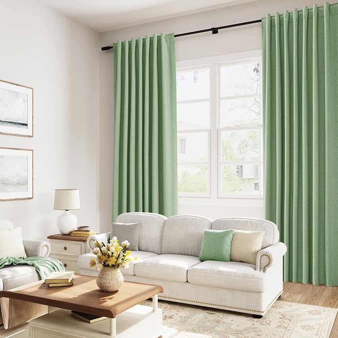 Light Sage 100% Blackout Linen Curtains 120 Inch Length 2 Panels Set - Image 8