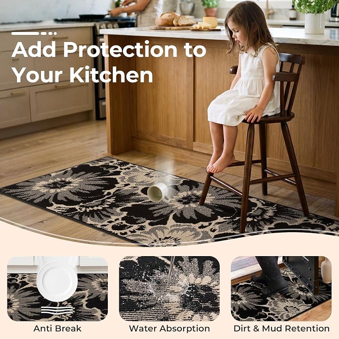 Findosom Hallway Runner Rug 2x7, Non Slip High-Low Textured Floral Washable - Image 4