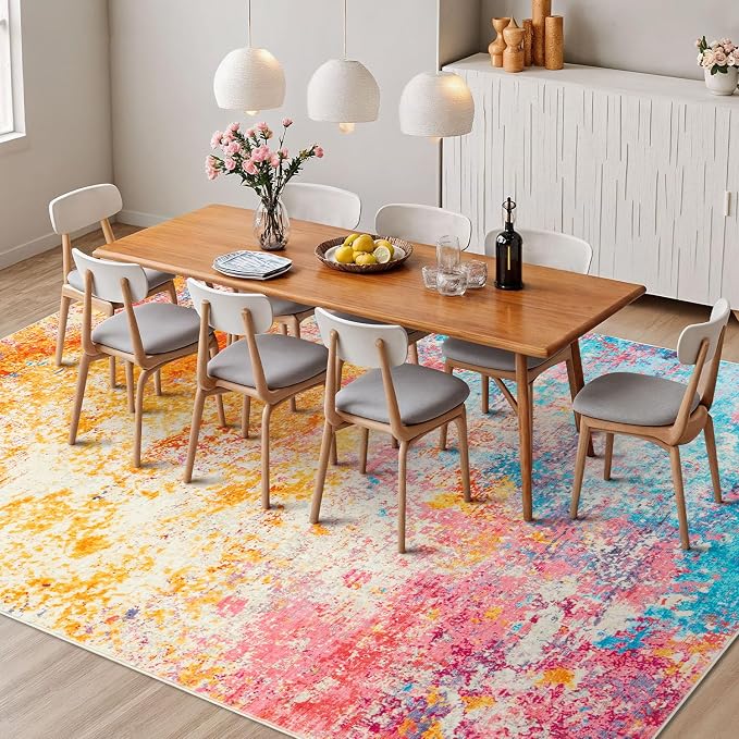 Rugflix 4x6 Area Rugs for Living Room, Washable Colorful Rainbow Large Rug | - Image 3