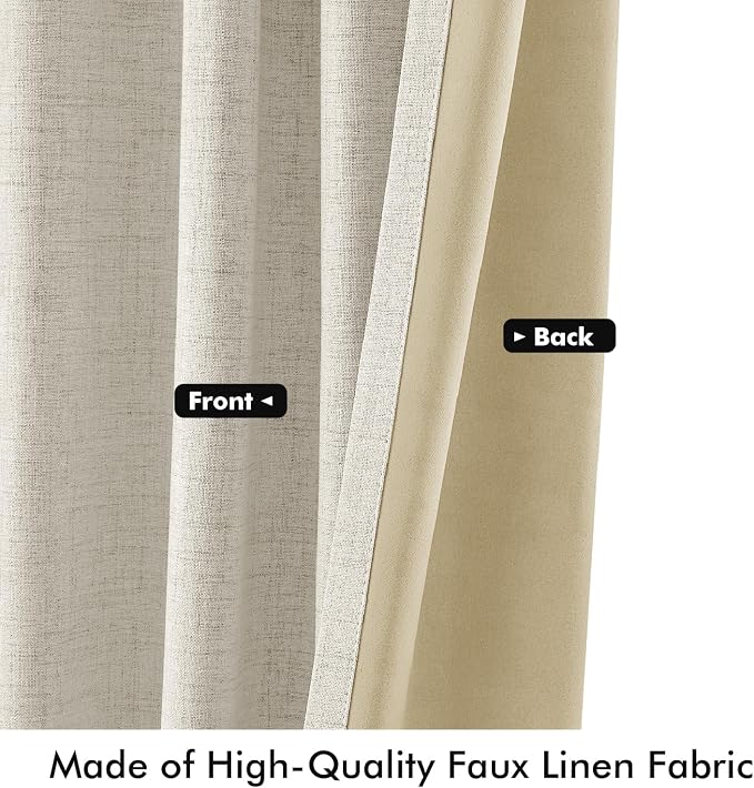MIULEE 100% Blackout Linen Curtains 42 x 72 Inch Light Cream 2 Panels | Thermal - Image 6