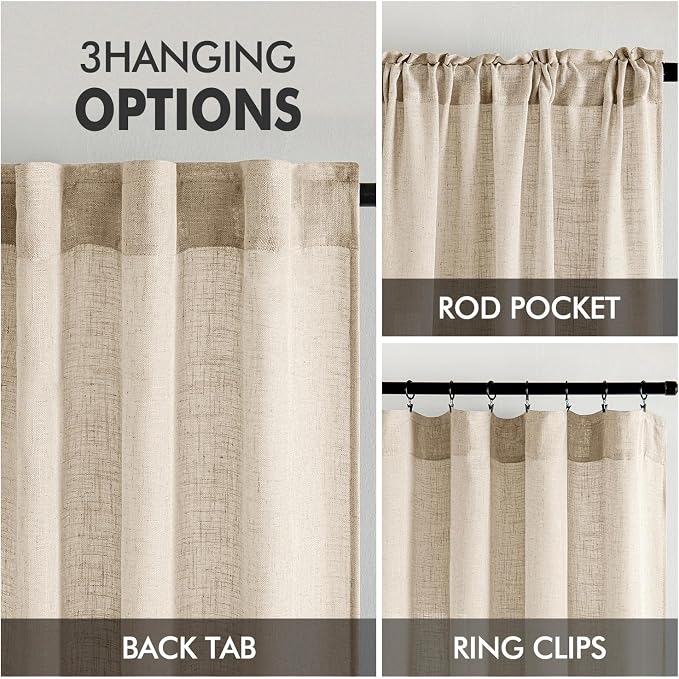 MIULEE Light Taupe Linen Curtains 52x45 Inch 2 Panels - Image 3