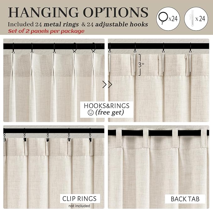 Ivory Natural Linen 70 Inch Extra Wide Curtains & Drapes 108 Inches Long 2 - Image 5