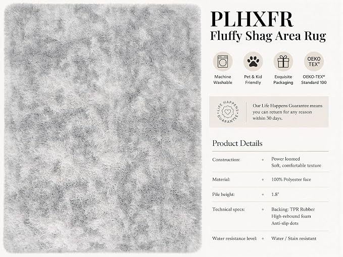 PLHXFR 6x9 Area Rugs Living Room: Fluffy Bedroom Shag Rug Light Grey | Upgrade - Image 4
