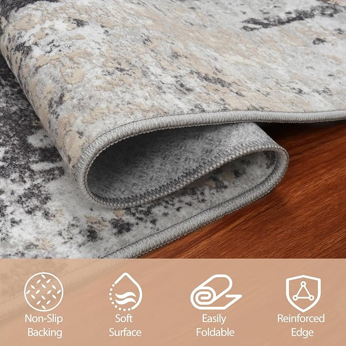 9x12 Area Rugs for Living Room Washable Bedroom Dining Room Black Grey Gold | - Image 3