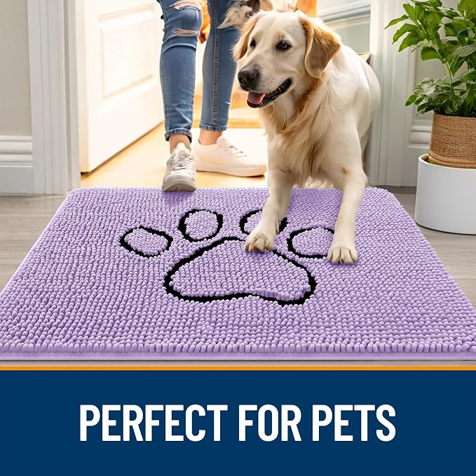 OLANLY Dog Door Mat for Muddy Paws 30x20, Paw Print Design Chenille Mud Mat | - Image 6