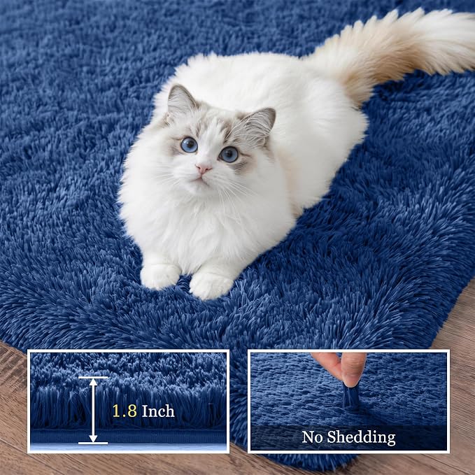 9x12 Area Rug Living Room Bedroom: Fluffy Plush Shag Carpet Blue | - Image 5