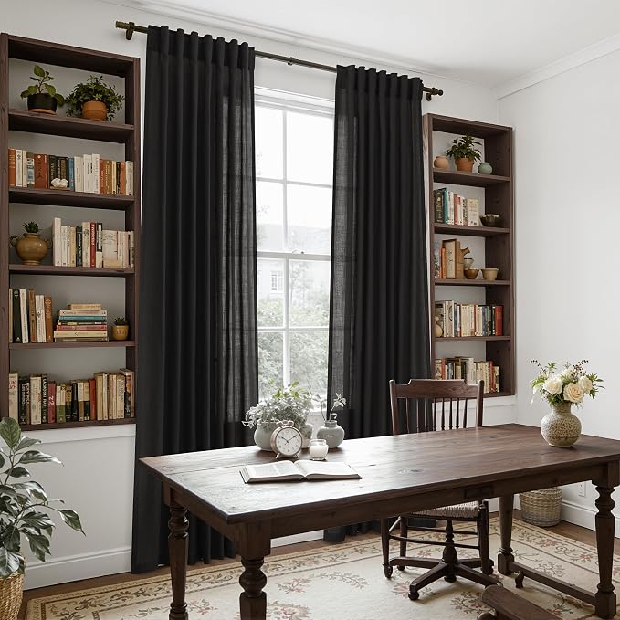 Vintage Black Linen Curtains 63 Inch Length - Image 7