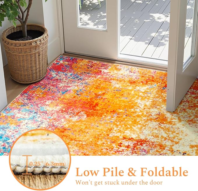 Rugflix 5x7 Area Rugs for Living Room, Washable Colorful Rainbow Large Rug | - Image 7