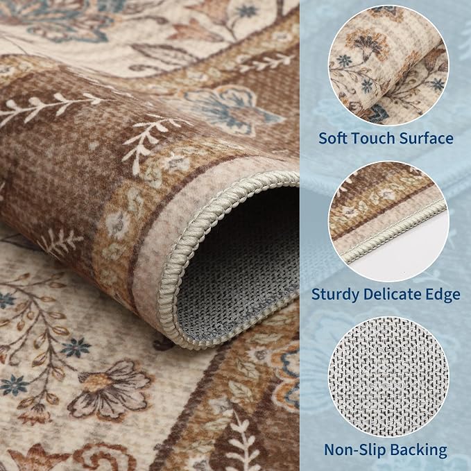 GarveeHome 10x13 Large Living Room Rug Brown Washable Area Rug Non Slip | Soft - Image 3