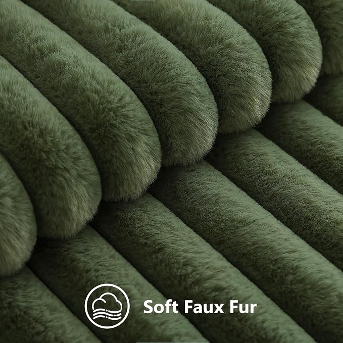 decorUhome Fall Faux Fur Throw Pillow Covers 16x16 Set of 2 Olive Green | - Image 7
