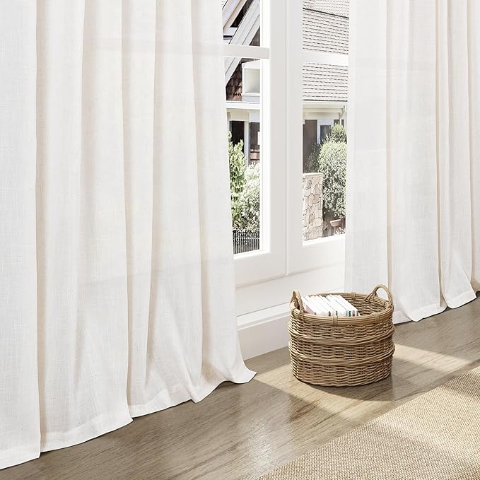 Ivory White Linen Curtains for Living Room 126 Inches Long Light Filtering Semi - Image 5