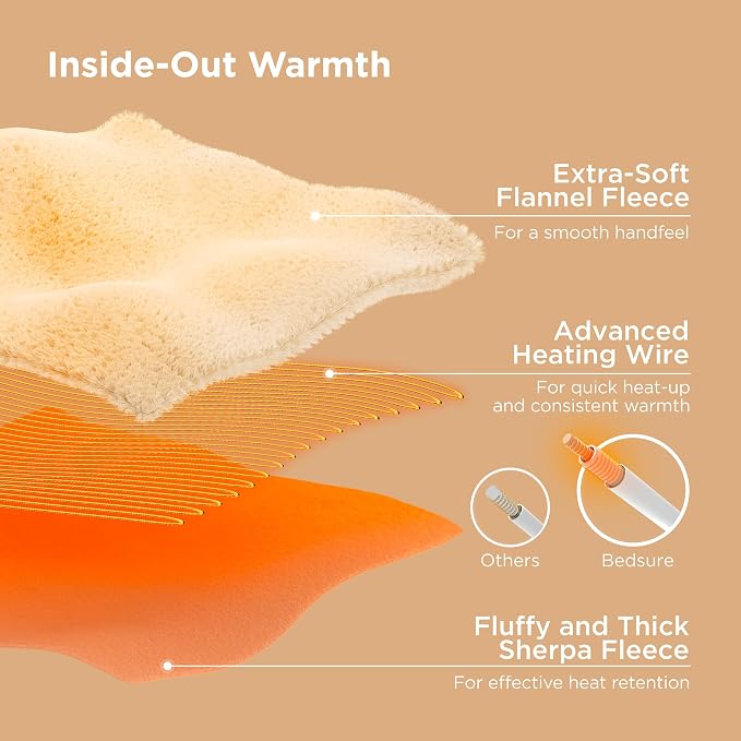 Bedsure Heated Blanket King Size, Dual Control Electric Blanket, Cream | - Image 6