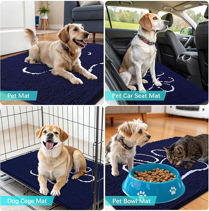 OLANLY Dog Door Mat for Muddy Paws 24x16, Paw Print Design Chenille Mud Mat | - Image 7