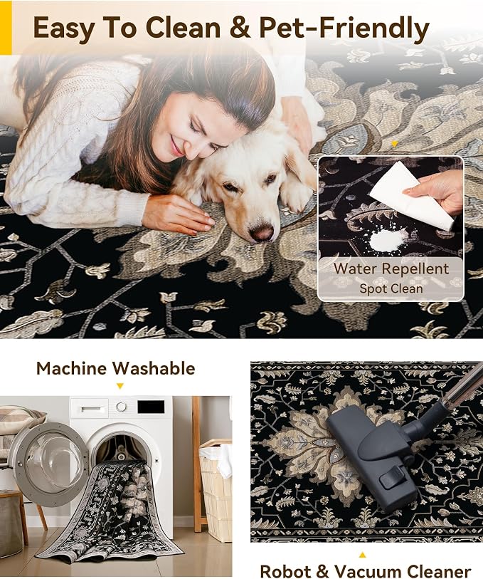 RELEANY Washable Area Rug, Small 2'x4', Water Repellent, Pet Friendly, Vintage - Image 4
