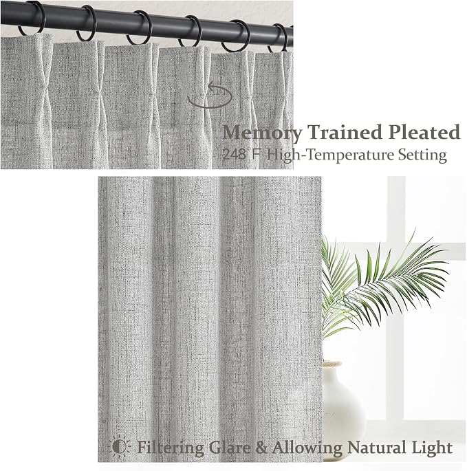 PleatedDrapes Light Grey Pinch Pleat Curtains 105 Inches Extra Long - Image 4