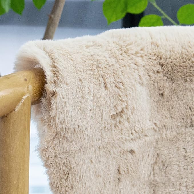 ORINOVA Beige Faux Sheepskin Rabbit Fur Shaggy Rugs - Image 2