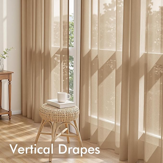 MIULEE Brown Sheer Curtains 63 Inches Long 4 Panels 54 x 63 Inches | Light - Image 5
