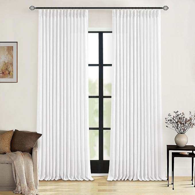 Snow White Linen Pinch Pleated Curtains 86 Inches Long 2 Panels | Textured Linen by Twodrapes