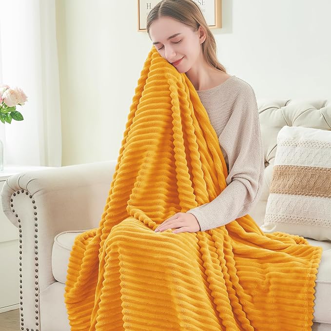 BEDELITE 3D Ribbed Mustard Yellow King Size Blankets - Image 3
