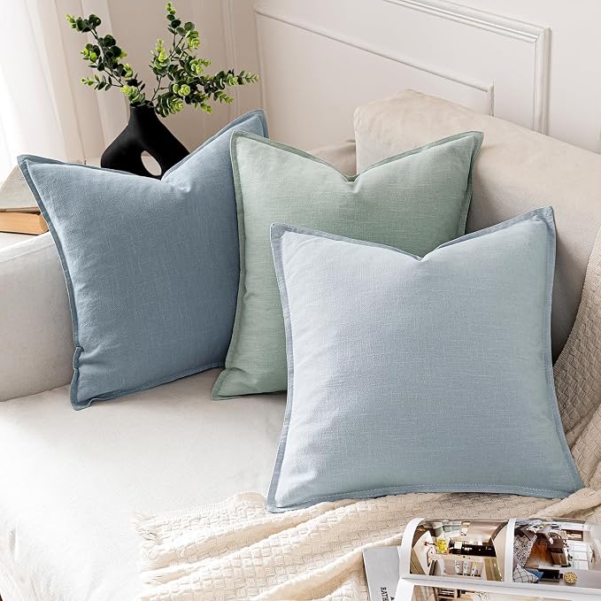 MIULEE Decorative Linen Euro Sham Pillow Covers 22x22 Inch Light Blue | Boho - Image 4