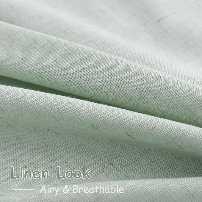 Aqua Green Linen Curtains 102 Inches Long Rod Pocket Back Tab Drapes 2 Panels - Image 5