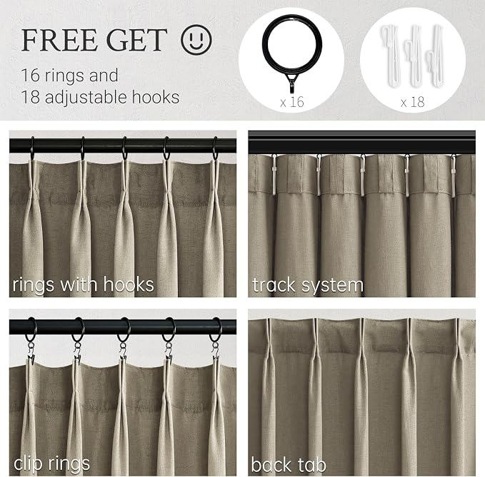 Topfinel Grey Beige Pinch Pleated Linen Curtains 84 Inch Length 2 Panels - Image 4