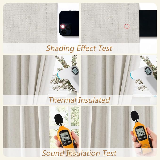 63 Inch Long Boho Blackout Curtains 100% Black Out Linen Curtain 2 Panels Set - Image 5
