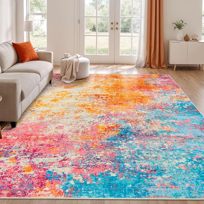Rugflix 10x12 Area Rugs for Living Room, Washable Colorful Large Rug | Machine by RugflixAreaRugs
