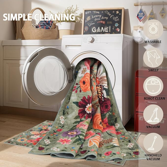 Floral Area Rug 8x10 for Living Room Bedroom | Non Slip; Stain Resistant; - Image 5