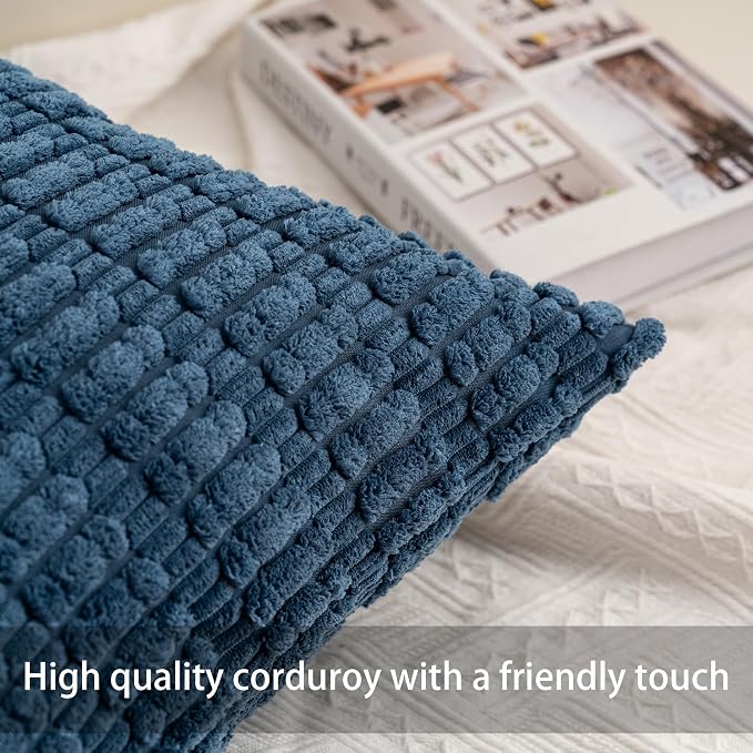 Aegero Pack of 2 Corduroy Decorative Throw Pillow Covers 24x24 Inch, Teal | - Image 2